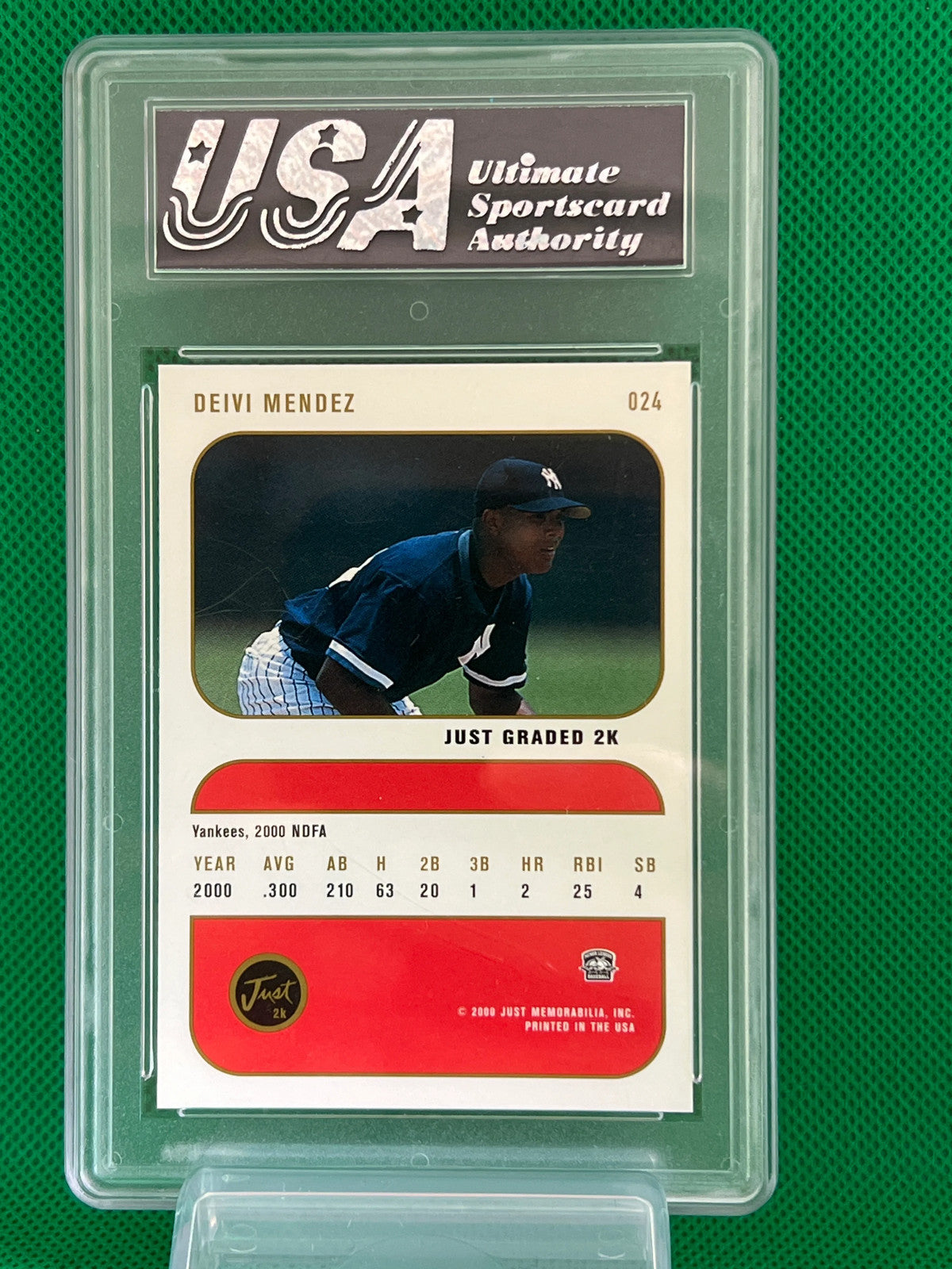 2000 Just Memorabilia Deivi Mendez #024 – USA Graded 9.5 Mint+ –New York Yankees
