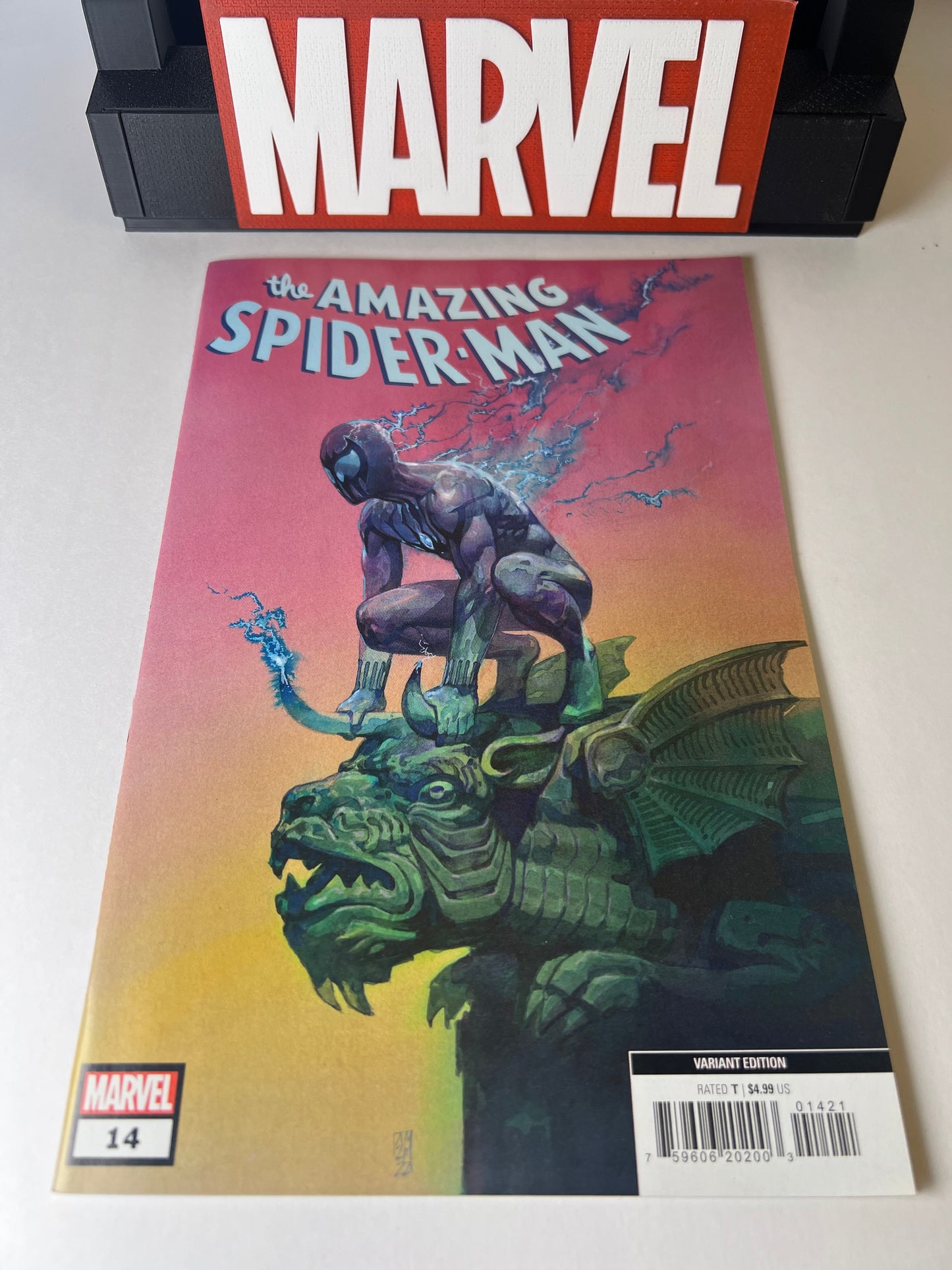 Amazing Spider-Man #14 (2022) Variant Cover - Symbiote Spider-Man on Gargoyle