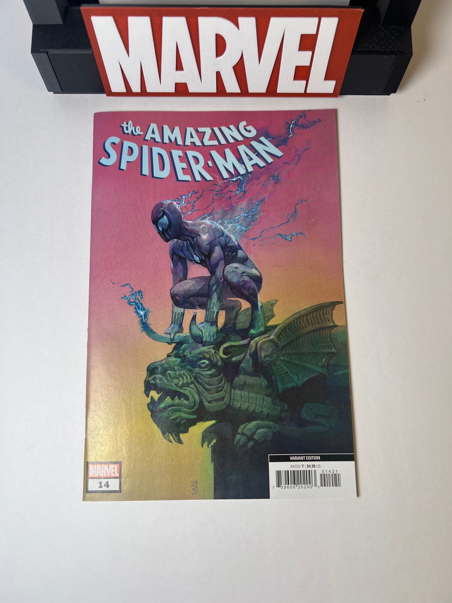Amazing Spider-Man #14 (2022) Variant Cover - Symbiote Spider-Man on Gargoyle